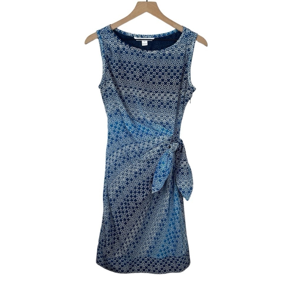 Diane von Furstenberg New Della Silk Blue Floral Sleeveless Sheath Dress